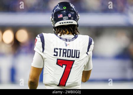 6 gennaio 2024: Il quarterback degli Houston Texans C.J. Stroud (7) durante l'azione della NFL contro gli Indianapolis Colts al Lucas Oil Stadium di Indianapolis, Indiana. John Mersits/CSM. Foto Stock