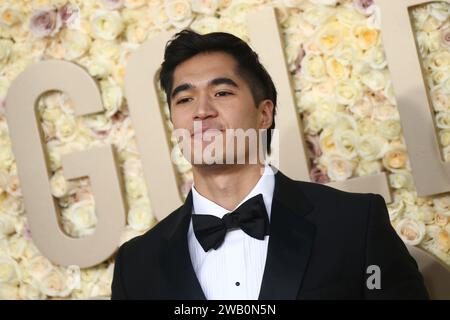 Owen Han al 81° Golden Globe Awards tenutosi al Beverly Hilton Hotel il 7 gennaio 2024 a Beverly Hills, California. Foto Stock