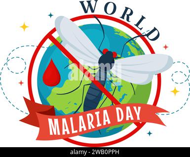 Illustrazione vettoriale della giornata Mondiale della malaria il 25 aprile con la Terra protetta dalle zanzare per evitare punture di zanzara in Sanità sfondo piatto di cartone Illustrazione Vettoriale