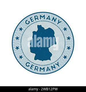 Vettore del badge rotondo per la Germania. Francobollo rotondo con la forma della Germania, isolini e nome circolare del paese. Emblema fantastico. Illustrazione Vettoriale