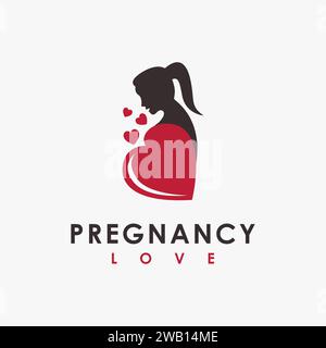 Modello vettoriale icona con logo cuore e donne incinte su sfondo bianco Illustrazione Vettoriale