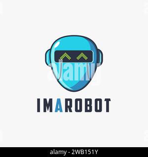 Icona del logo della testa del robot modello vettoriale su sfondo bianco Illustrazione Vettoriale