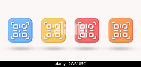 Set 3d di codice qr per la scansione a colori. per il pagamento di acquisti online. icona isolata su sfondo bianco. illustrazione del rendering 3d. Tracciato di ritaglio. Foto Stock