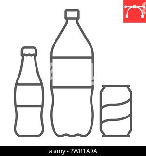 Icona linea bevande, negozio di alimentari e acqua, bevande in bottiglia e icona vettore di bibite gassate, grafica vettoriale, segno di contorno del tratto modificabile, eps 10. Illustrazione Vettoriale