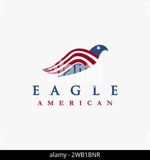 Modello vettoriale astratto dell'icona del logo dell'aquila americana su sfondo bianco Illustrazione Vettoriale