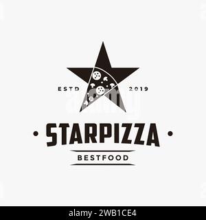 Modello vettoriale con icona a stella retrò vintage e logo pizza su sfondo bianco Illustrazione Vettoriale