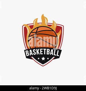 Stemma distintivo con logo Fire Fire Flame modello vettoriale su sfondo bianco Illustrazione Vettoriale