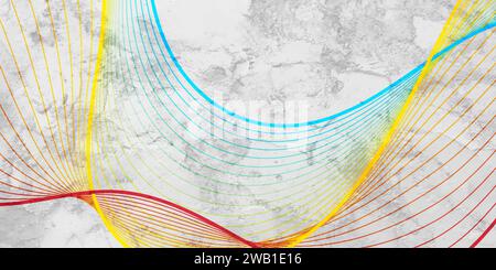 Linee ondulate curve colorate su sfondo grunge grigio. Progettazione astratta vettoriale Illustrazione Vettoriale
