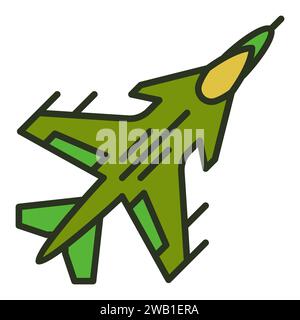 Icona colorata del concetto vettoriale Fighter Jet. Cartello aereo caccia militare Illustrazione Vettoriale
