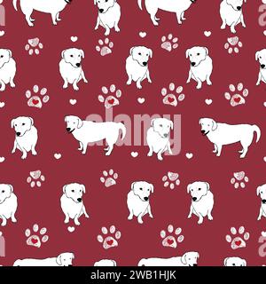 Mamma cane. Felicità per la festa della mamma cani dal design senza cuciture con zampe su sfondo rosso Illustrazione Vettoriale