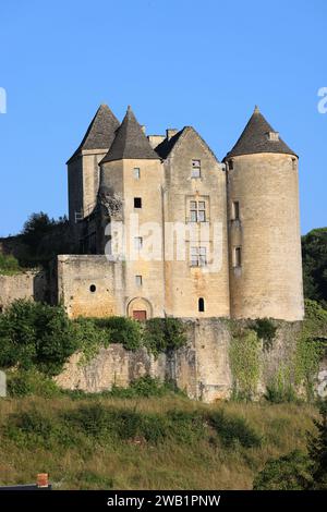 Castello fortificato di Salignac (XI-XV secolo) nel Périgord Noir vicino a Sarlat. Architettura, storia, campagna e ruralità, ambiente, Touri Foto Stock