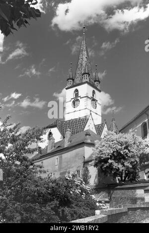 La Torre della Chiesa di Sibiu, Romania Foto Stock