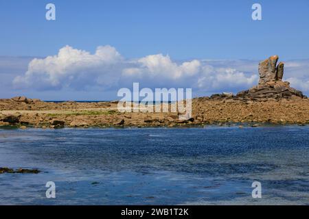 Dune di Keremma con formazioni rocciose sulla spiaggia della Manica, Treflez, Finistere Penn-ar-Bed Department, Bretagna regione Breizh, Francia Foto Stock