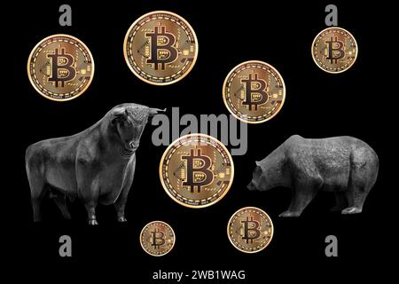 Bull and Bear, figure simboliche del mercato azionario, Studio Foto Stock