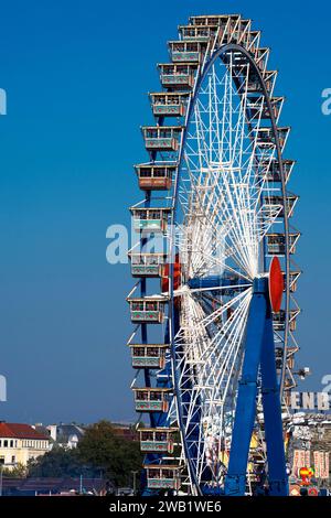 Oktoberfest, pomeriggio, gente, visitatori che si divertono sulla ruota panoramica, Monaco, Baviera, Germania Foto Stock