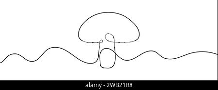 Disegno lineare modificabile in continuo del fungo. Icona a fungo su una riga. Illustrazione Vettoriale