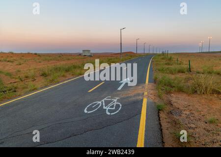 Pista ciclabile nella periferia di Dubai Foto Stock