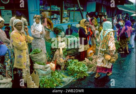 Indonesia, Sumatra Occidentale. Le donne Minangkabau vendono verdure. La società Minangkabau è matrilineale, in cui si trovano proprietà come terreni e case Foto Stock