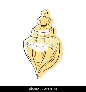 Conchiglie sottomarine in stile art-line. Stampa marina estiva, vacanze, spiaggia, vita marina, animali acquatici. Illustrazione vettoriale isolata su un bianco Illustrazione Vettoriale