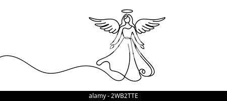 Disegno di un angelo ragazza in una linea. Illustrazione vettoriale. Illustrazione Vettoriale