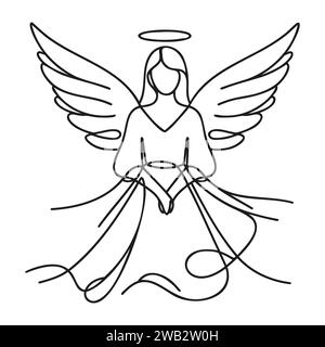 Disegno di un angelo ragazza in una linea. Illustrazione vettoriale. Illustrazione Vettoriale