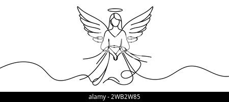 Disegno di un angelo ragazza in una linea. Illustrazione vettoriale. Illustrazione Vettoriale