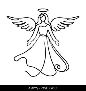 Disegno di un angelo ragazza in una linea. Illustrazione vettoriale. Illustrazione Vettoriale