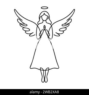 Disegno di un angelo ragazza in una linea. Illustrazione vettoriale. Illustrazione Vettoriale