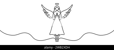 Disegno di un angelo ragazza in una linea. Illustrazione vettoriale. Illustrazione Vettoriale