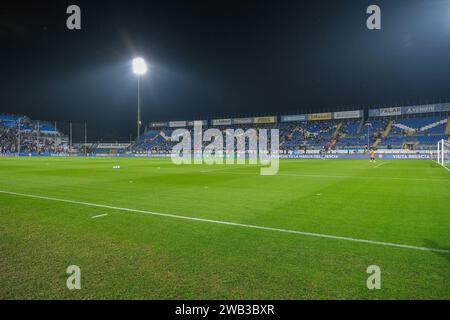 Visione generale dello stadio Mario Rigamonti durante la partita di campionato italiano di serie B tra Brescia calcio e Feralpisal˜ a Mario Rigamonti Foto Stock