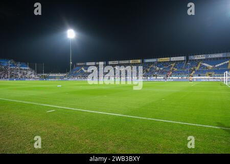 Visione generale dello stadio Mario Rigamonti durante la partita di campionato italiano di serie B tra Brescia calcio e Feralpisal˜ a Mario Rigamonti Foto Stock