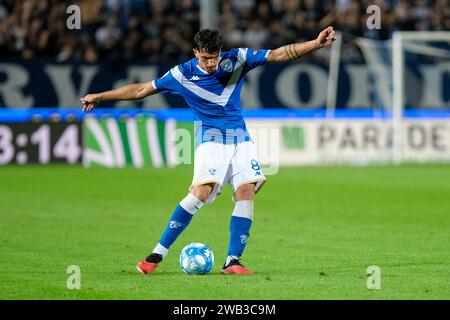 Emanuele Ndoj del Brescia calcio FC durante la partita di campionato italiano di serie B tra Brescia calcio e Feralpisal˜ al Mario Rigamonti Stad Foto Stock