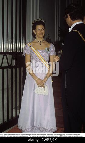 Regina Silvia di Svezia. Moglie dell'attuale re di Svezia, Carlo XVI Gustavo. Nella foto 1986 in una tiara. Foto Stock