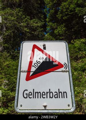 La funicolare Gelmerbahn è la funicolare aperta più ripida d'Europa - cartello informativo Foto Stock