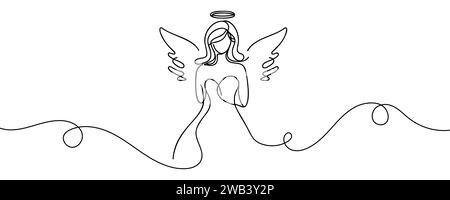 Disegno di un angelo ragazza in una linea. Illustrazione vettoriale. Illustrazione Vettoriale