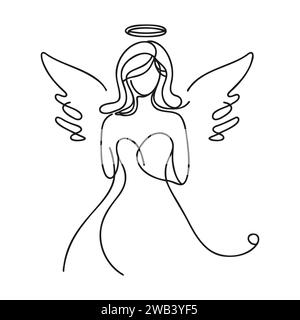 Disegno di un angelo ragazza in una linea. Illustrazione vettoriale. Illustrazione Vettoriale