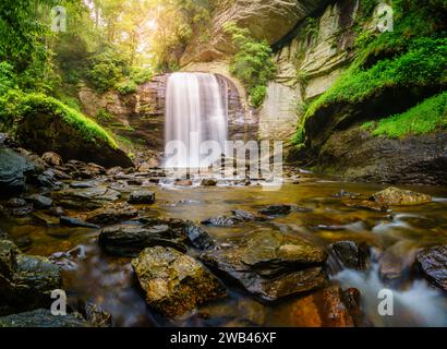 Looking Glass Falls nella Pisgah National Forest vicino a Brevard, North Carolina Foto Stock