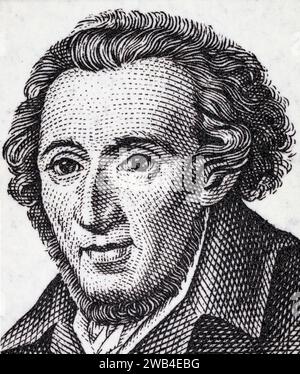 Ritratto di Moses Mendelssohn (1729-86) filosofo - dettaglio da un francobollo tedesco (Berlino: 1979) Foto Stock
