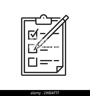 Icona Planning (pianificazione). Simbolo di progetto, obiettivo, gestione e pianificazione. Appunti lineari vettoriali isolati con penna che inserisce segni di spunta nelle caselle vuote. Elenco cose da fare, gestione del tempo, foglio presenze Illustrazione Vettoriale