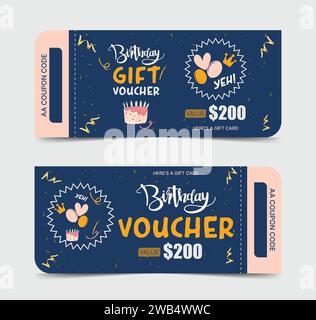 modello voucher di compleanno stampabile. Illustrazione Vettoriale