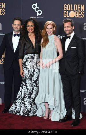 Patrick J. Adams, Gina Torres, Sarah Rafferty e Gabriel Macht bei der Verleihung der 81. Golden Globe Awards al Beverly Hilton Hotel. Beverly Hills, 07.01.2024 *** Patrick J Adams, Gina Torres, Sarah Rafferty e Gabriel Macht ai Golden Globe Awards 81 al Beverly Hilton Hotel Beverly Hills, 07 01 2024 foto:XJ.xBlocx/xFuturexImagex globes 2024 4697 Foto Stock