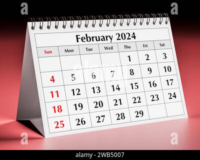 Calendario di febbraio 2024. Una pagina del calendario mensile annuale del business desk Foto Stock
