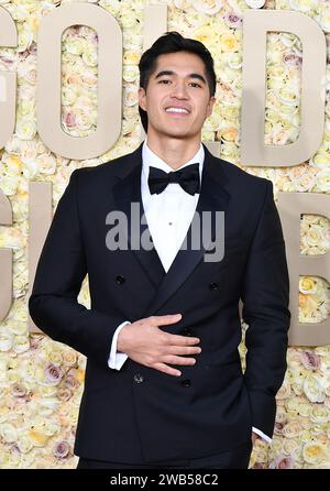 Beverly Hills, USA. 8 gennaio 2024. Owen Han partecipa al 81° Golden Globe Awards annuale al Beverly Hilton il 7 gennaio 2024 a Beverly Hills, California. Foto: Casey Flanigan/imageSPACE/Sipa USA credito: SIPA USA/Alamy Live News Foto Stock