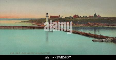 Light House e Fort Ontario, Oswego, New York 1900. Foto Stock