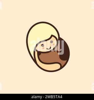 Un logo con una ragazza felice che abbraccia il suo cane carino e gioioso, realizzato in stile cartoni animati. Illustrazione Vettoriale