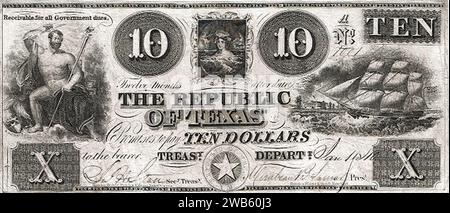 10 dollari - Tesoriere della Repubblica del Texas (Act. 09.06.1837, 1839-1841) Banknote.ws 01. Foto Stock