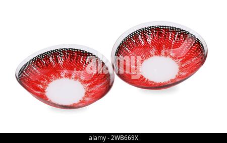 Due lenti a contatto rosse isolate su bianco Foto Stock