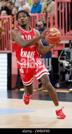 Tuebingen, Deutschland. 8 gennaio 2024. Darius Perry (Wuerzburg Baskets, 10). 08.01.2024, pallacanestro, BBL, Tigers Tuebingen Wuerzburg Baskets, GER, Tuebingen, Paul Horn-Arena. Credito: dpa/Alamy Live News Foto Stock