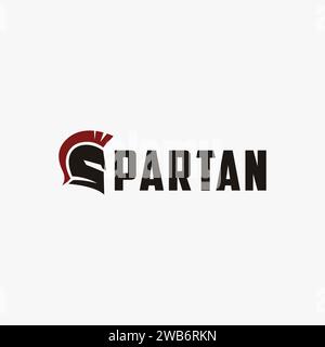 Lettera S per il logo Spartan, logo spartan Warrior Helmet su sfondo bianco Illustrazione Vettoriale