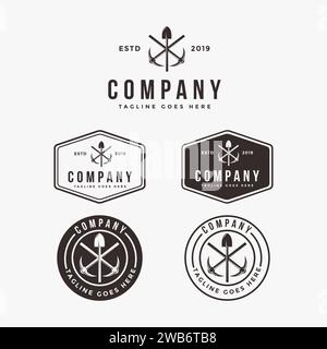 Set di loghi industriali da miniera con emblema retrò vintage hipster Illustrazione Vettoriale